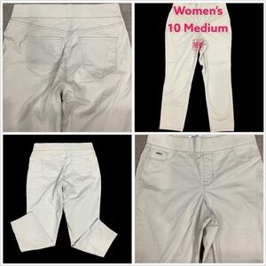 Women's Nine West 10 Medium Pull On Pants Khaki Ankle Stretch Elastic Waistband